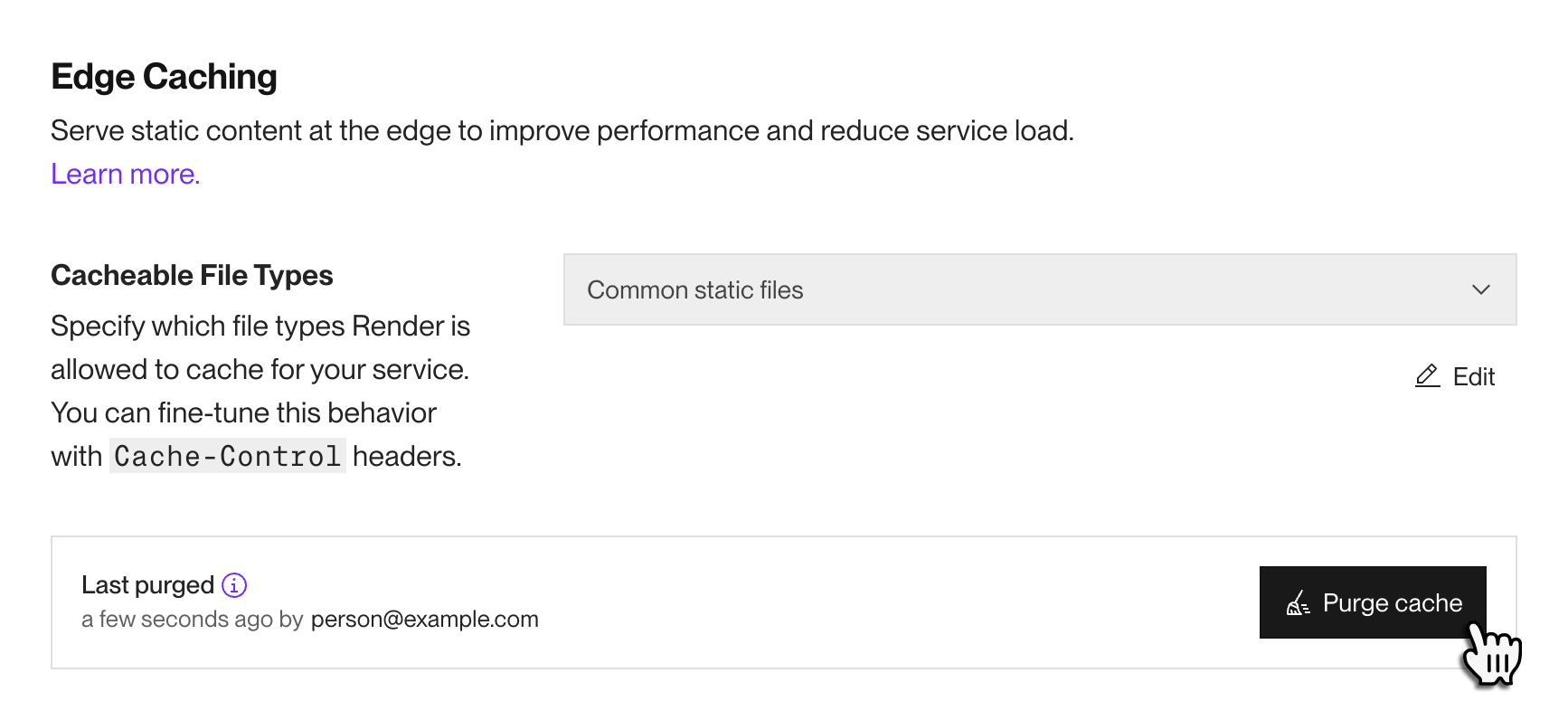 Triggering a cache purge in the Render Dashboard