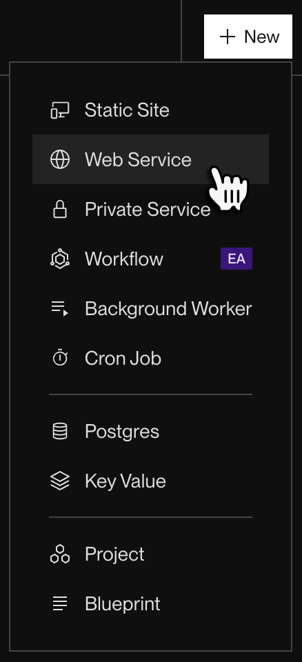 Selecting Web Service from the New menu