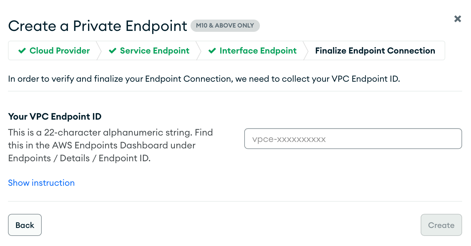 The Finalize Endpoint Connection tab in the Atlas UI